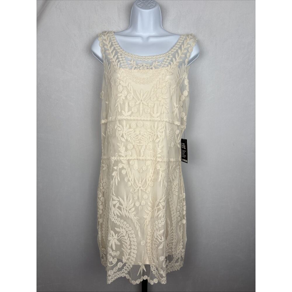 NEW Express‎ Ivory Lace Embroidered Dress Medium Bride Festival Boho Romantic